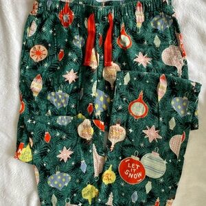 Old Navy Green Pajama Bottoms with Festive Ornaments